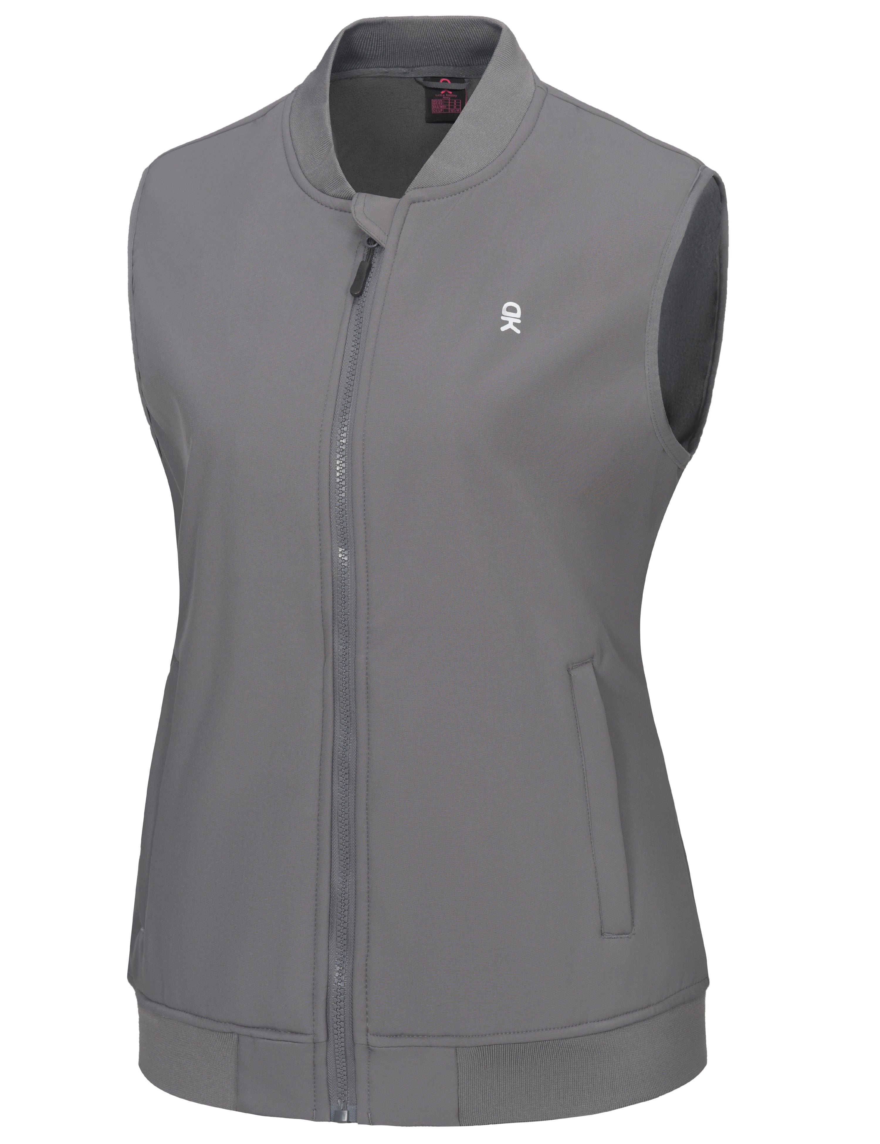 Little Donkey Andy Lightweight Fleece Lined Golf Hiking Vest for Women Waterproof Softshell Running Casual Sleeveless Jacket Steel Gray L