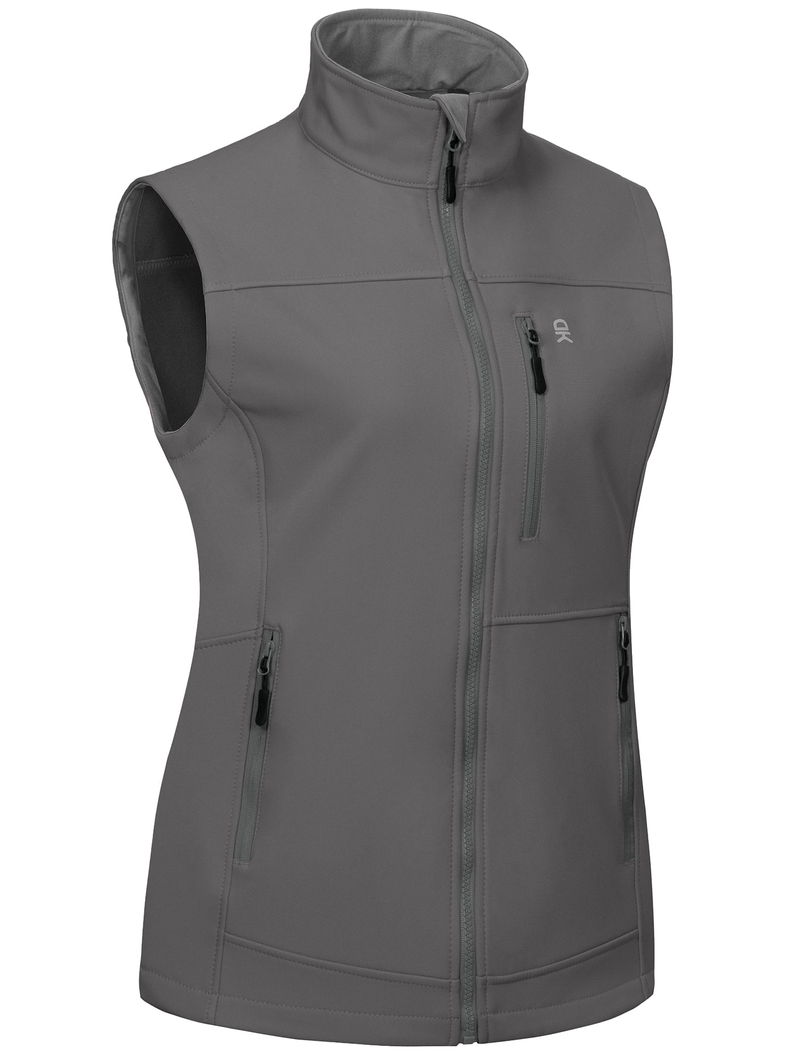 Little Donkey Andy Lightweight Softshell Vest for Women Fleece Lined Outerwear Zip Up Sleeveless Casual Windbreaker Jacket for Golf Hiking Running Jogging Outdoor Travel, Light Dark Grey, X-Small