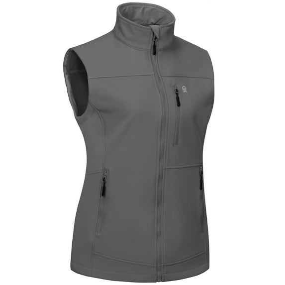 Little Donkey Andy Lightweight Softshell Vest for Women Fleece Lined Outerwear Zip Up Sleeveless Casual Windbreaker Jacket for Golf Hiking Running Jogging Outdoor Travel, Light Dark Grey, X-Large
