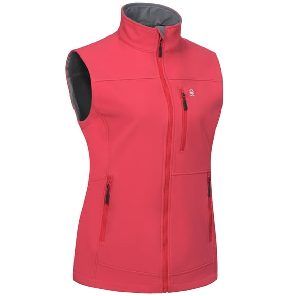Little Donkey Andy Lightweight Softshell Vest for Women Fleece Lined Outerwear Zip Up Sleeveless Casual Windbreaker Jacket for Golf Hiking Running Jogging Outdoor Travel, Red Medium