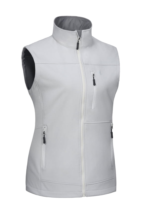 Lightweight Softshell Vest for Women Fleece Lined Outerwear Zip Up Sleeveless Casual Windbreaker Jacket for Golf Hiking Running Jogging Outdoor Travel, Light Grey, X-Large