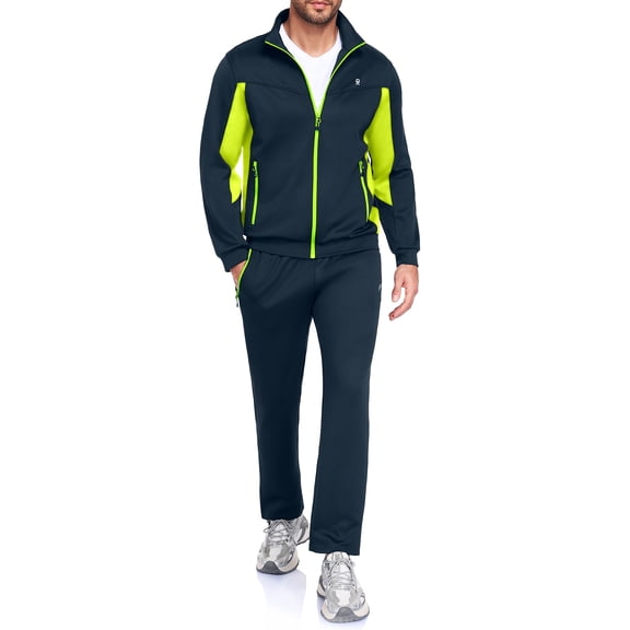 Little Donkey Andy Men's 2 Piece Full Zip Tracksuit Set, 4 Way Stretch Breathable Athletic Outfit with Reflective Details & Zipper Pockets, for Gym Running Outdoor, Blue Green S