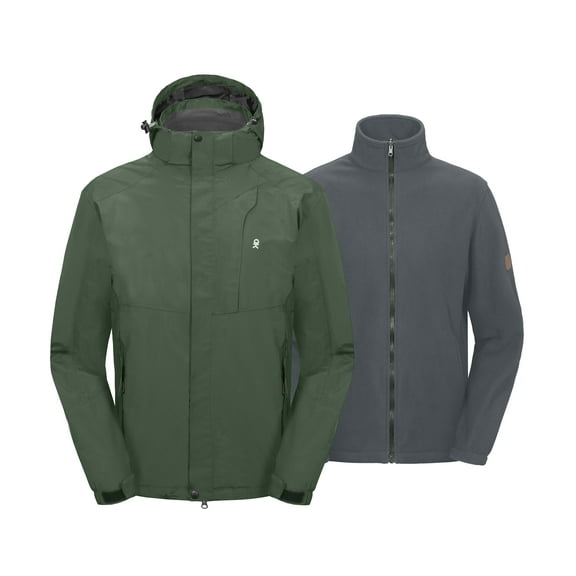 Little Donkey Andy Men's 3 in 1 Winter Ski Jacket Warm Fleece Liner Jacket Waterproof Windproof Snow Coat & Detachable Hood Army Green M