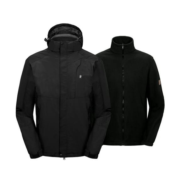 Little Donkey Andy Men's 3 in 1 Winter Ski Jacket Warm Fleece Liner Jacket Waterproof Windproof Snow Coat & Detachable Hood Black/Black M