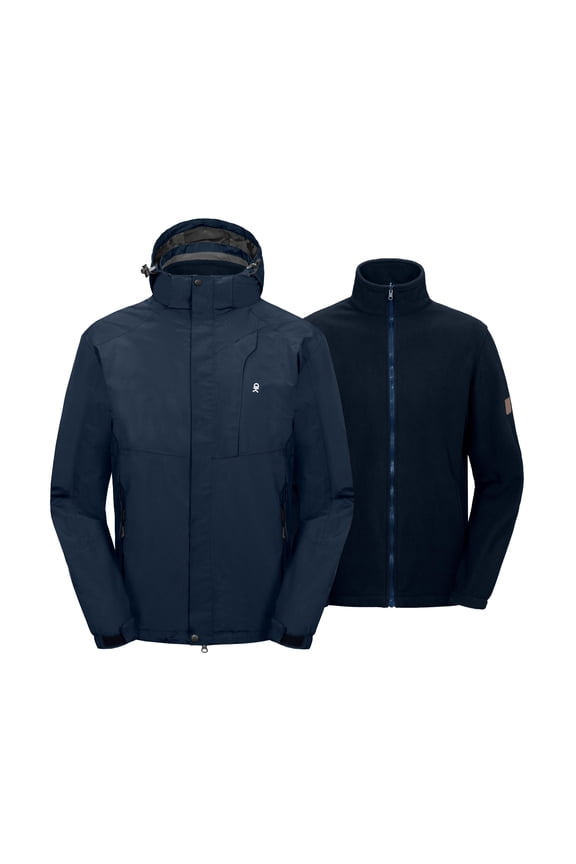 Men's 3 in 1 Winter Ski Jacket Warm Fleece Liner Jacket Waterproof Windproof Snow Coat & Detachable Hood Blue/Blue L