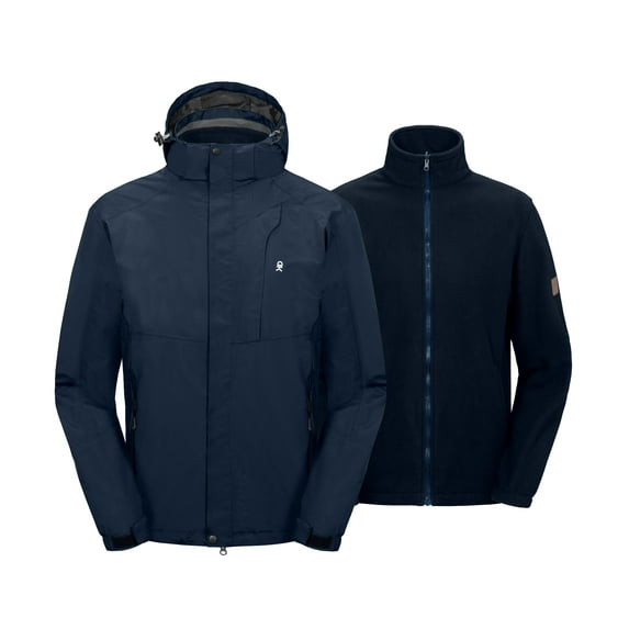 Little Donkey Andy Men's 3 in 1 Winter Ski Jacket Warm Fleece Liner Jacket Waterproof Windproof Snow Coat & Detachable Hood Blue/Blue L