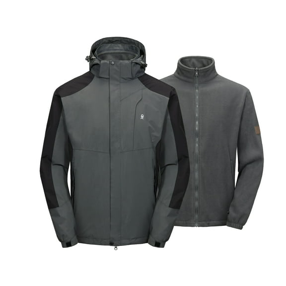 Little Donkey Andy Men's 3 in 1 Winter Ski Jacket Warm Fleece Liner Jacket Waterproof Windproof Snow Coat & Detachable Hood Grey/Black XXL