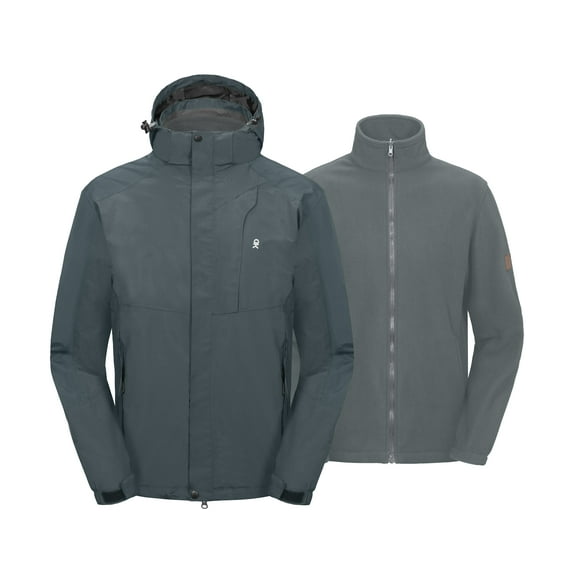 Little Donkey Andy Men's 3 in 1 Winter Ski Jacket Warm Fleece Liner Jacket Waterproof Windproof Snow Coat & Detachable Hood Grey/Grey M