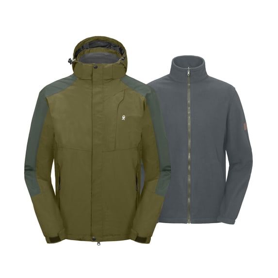 Little Donkey Andy Men's 3 in 1 Winter Ski Jacket Warm Fleece Liner Jacket Waterproof Windproof Snow Coat & Detachable Hood Olive/Army Green XXL