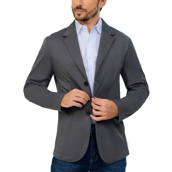 Little Donkey Andy Men's Casual Slim Blazer Water Resistant Softshell Lightweight Suit Jackets Sport Coat for Outdoor Travel ( Grey L )