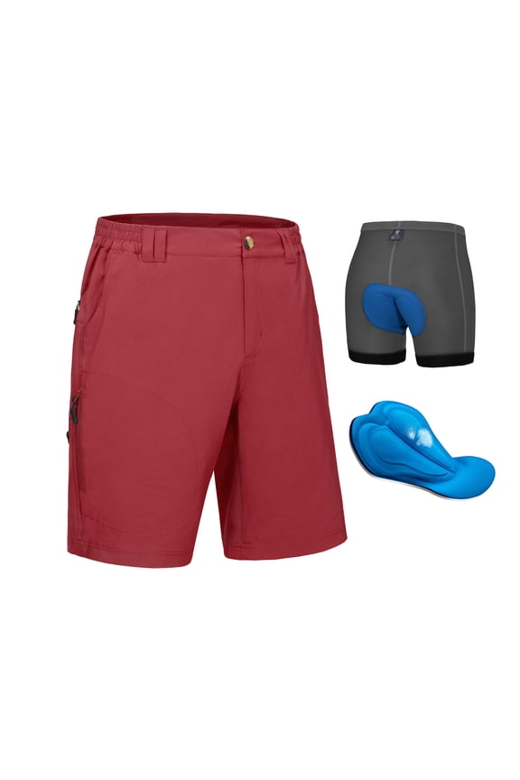 Men's Cycling Shorts with Detachable Liner, Lightweight Padded Mountain Bike MTB Loose-fit Red L