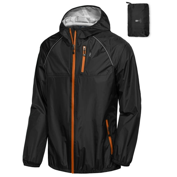 Little Donkey Andy Men's Cycling Stretch Rain Jacket with Hood, Windproof and Waterproof, Ultralight Golf Windbreaker,Packable Black Size M