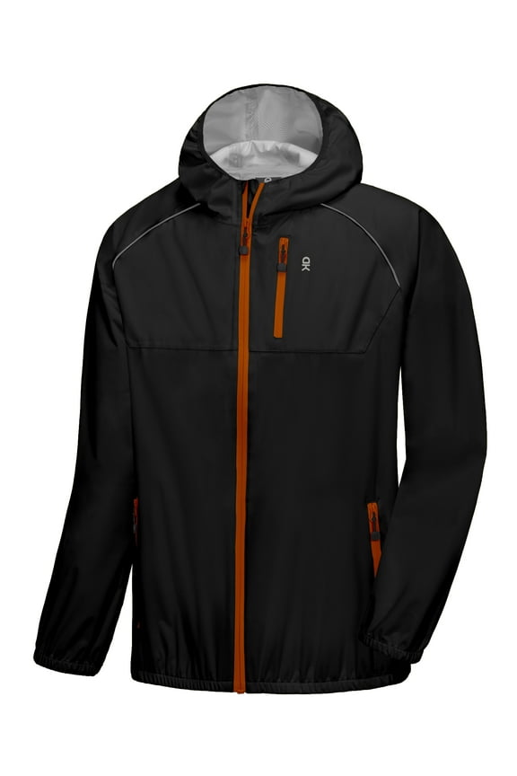 Men's Cycling Stretch Rain Jacket with Hood, Windproof and Waterproof, Ultralight Golf Windbreaker,Packable Black Size S