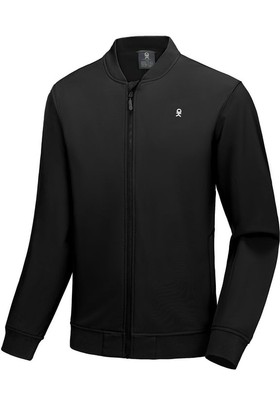 Men's Fleece Lined Bomber Jacket Lightweight Softshell Windbreaker Jacket Casual Spring Fall Coat Black XXL