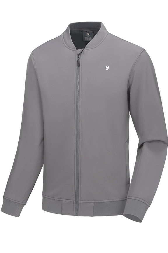 Men's Fleece Lined Bomber Jacket Lightweight Softshell Windbreaker Jacket Casual Spring Fall Coat Grey M