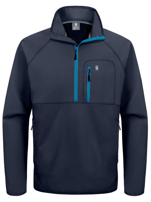 Men's Half Zipper Pullover, Windproof Softshell MTB Mountain Bike Jacket for Cycling Golf Workout (Navy Blue L)