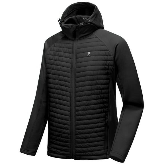 Little Donkey Andy Men's Insulated Hiking Jacket, Hooded Thermal Running Hybrid Jacket, Black Size XXL