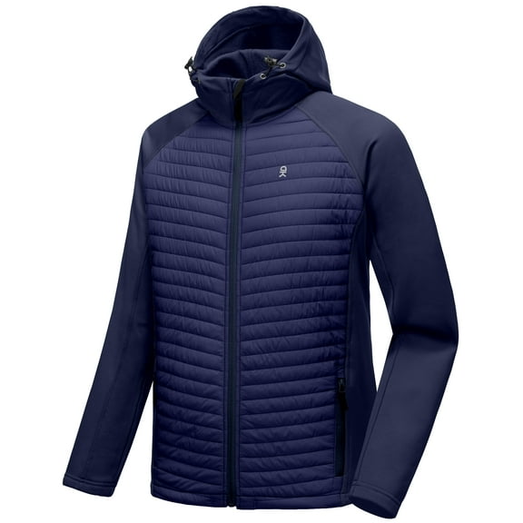 Little Donkey Andy Men's Insulated Hiking Jacket, Hooded Thermal Running Hybrid Jacket, Dark Blue Size M