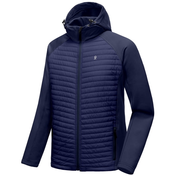 Little Donkey Andy Men's Insulated Hiking Jacket, Hooded Thermal Running Hybrid Jacket, Dark Blue Size M