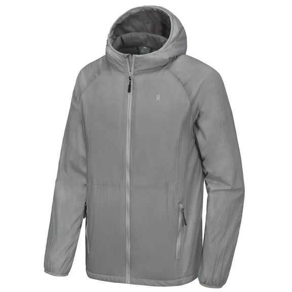 Little Donkey Andy Men's Insulated Jacket Lightweight Hooded Windproof Warm Winter Coat with Recycled Insulation（Light Gray L）