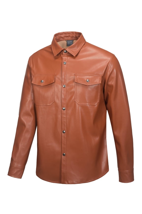 Men's Leather Jacket Waterproof Stretch Faux Leather Jacket for Men Outwear Casual(Khaki L)