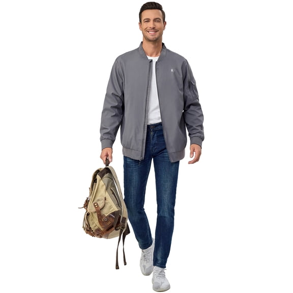 Little Donkey Andy Men's Lightweight Bomber Jacket Windproof Water Resistant Windbreaker for Golf Hiking (Grey B XL)