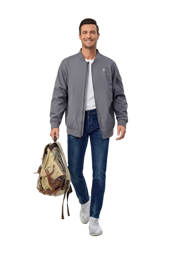 Men's Lightweight Bomber Jacket Windproof Water Resistant Windbreaker for Golf Hiking (Grey B XL)
