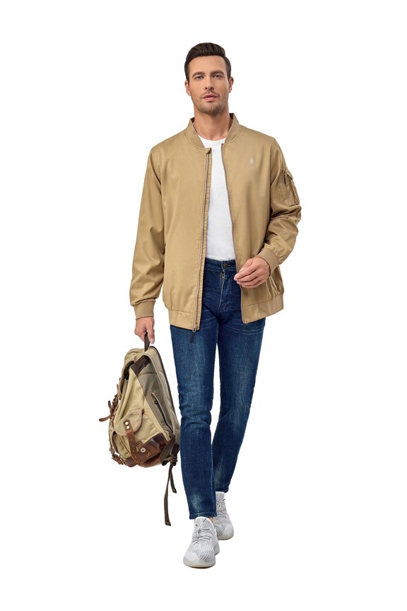 Men's Lightweight Bomber Jacket Windproof Water Resistant Windbreaker for Golf Hiking (Khaki 2XL)