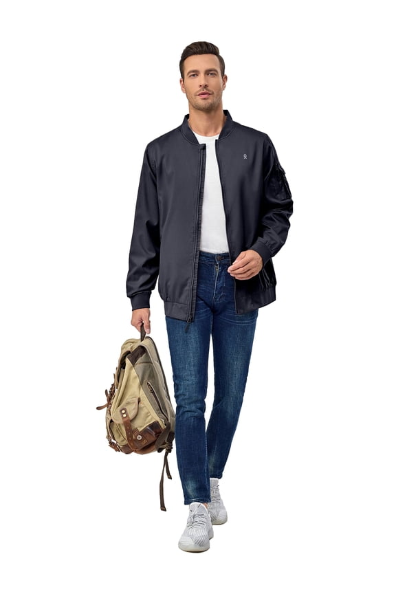 Men's Lightweight Bomber Jacket Windproof Water Resistant Windbreaker for Golf Hiking (Navy L)