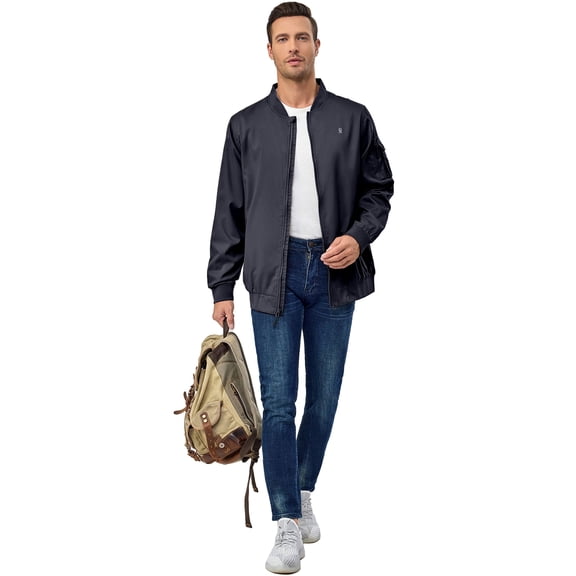 Little Donkey Andy Men's Lightweight Bomber Jacket Windproof Water Resistant Windbreaker for Golf Hiking (Navy M)