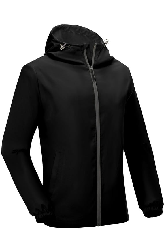 Men’s Lightweight Breathable Hooded Windbreaker Golf Jacket Windproof UPF50+ for Running Travel Hiking Black Size XL