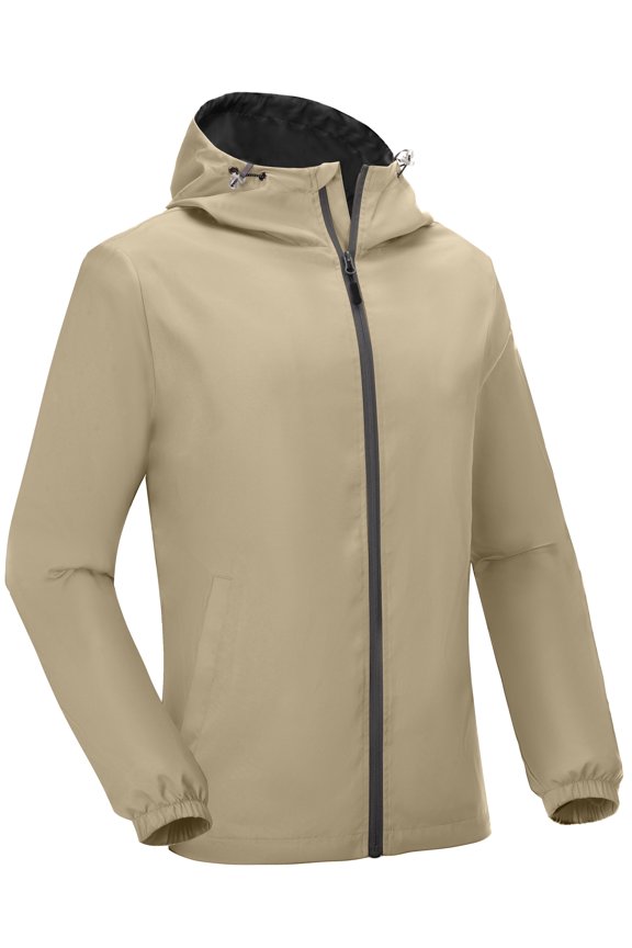 Men’s Lightweight Breathable Hooded Windbreaker Golf Jacket Windproof UPF50+ for Running Travel Hiking Khaki Size L