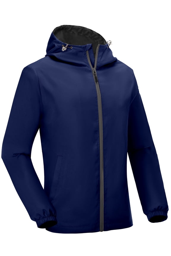 Men’s Lightweight Breathable Hooded Windbreaker Golf Jacket Windproof UPF50+ for Running Travel Hiking Navy Size M
