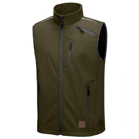 Little Donkey Andy Men's Lightweight Fleece Lined Softshell Vest Windproof Sleeveless Jacket for Hiking Travel Golf Olive Green M