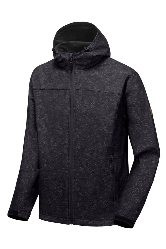 Men's Lightweight Fleece Lined Water Repellent Jackets Hooded Windproof Jackets for Hiking Outdoor Black Floral XXL