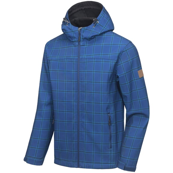 Little Donkey Andy Men's Lightweight Fleece Lined Water Repellent Jackets Hooded Windproof Jackets for Hiking Outdoor Blue Plaid XXL