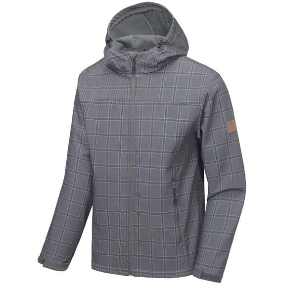 Little Donkey Andy Men's Lightweight Fleece Lined Water Repellent Jackets Hooded Windproof Jackets for Hiking Outdoor Gray Plaid S
