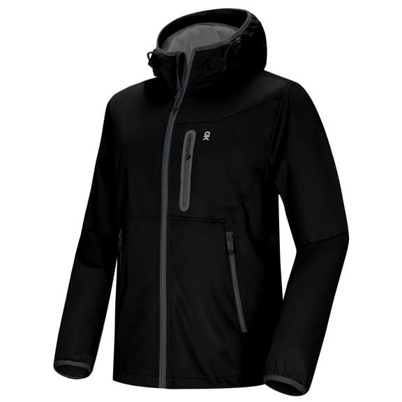 Men's Lightweight Hooded Softshell Jacket, Windproof Water Repellent for Hiking Black Size XXL