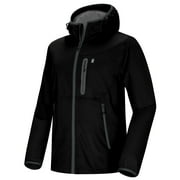 LITTLE DONKEY ANDY Men's Lightweight Hooded Softshell Jacket for Running Travel Hiking, Windproof, Water Repellent Black Size XXL