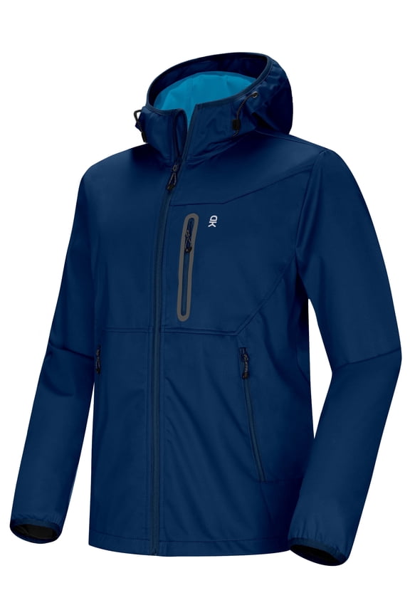 Men's Lightweight Hooded Softshell Jacket, Windproof Water Repellent for Hiking Dark Blue Size L