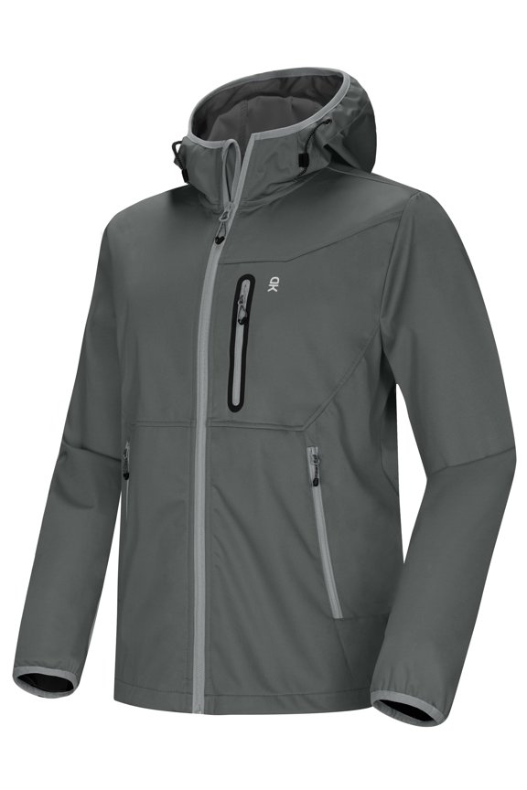 Men's Lightweight Hooded Softshell Jacket for Running Travel Hiking, Windproof, Water Repellent Gray Size XXL