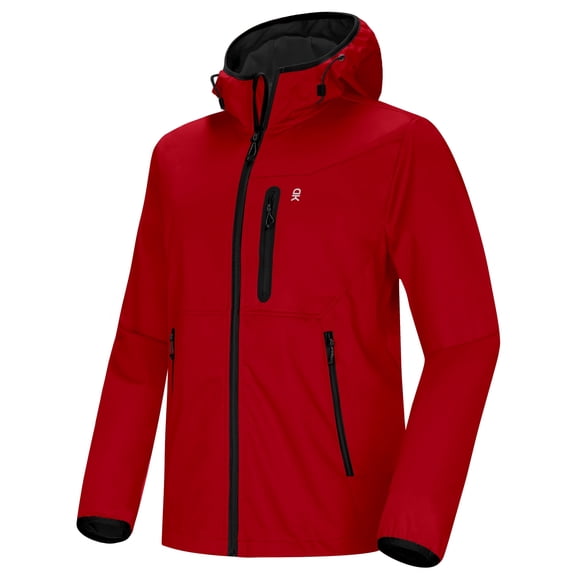 Little Donkey Andy Men's Lightweight Hooded Softshell Jacket for Running Travel Hiking, Windproof, Water Repellent Red Size S