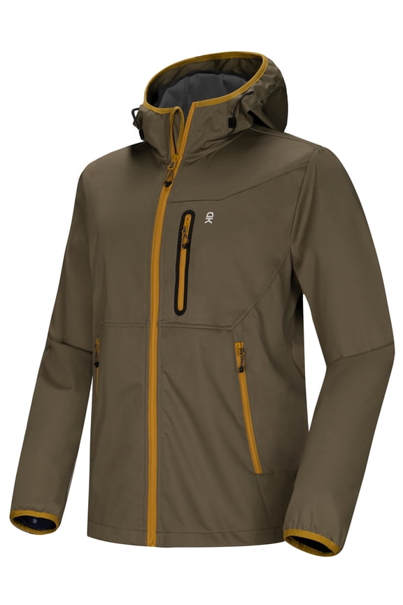 Men's Lightweight Hooded Softshell Jacket, Windproof Water Repellent for Hiking Sage Size XL