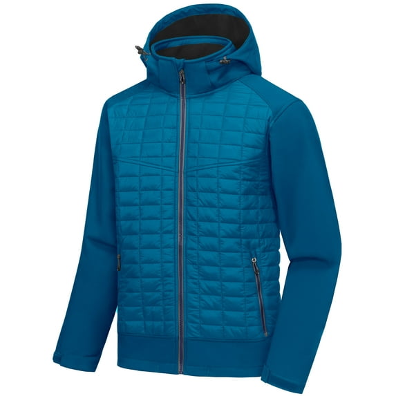 Little Donkey Andy Men's Lightweight Insulated Hybrid Jacket for Hiking Running Ski Thermal Warm with Removable Hood Light Blue L