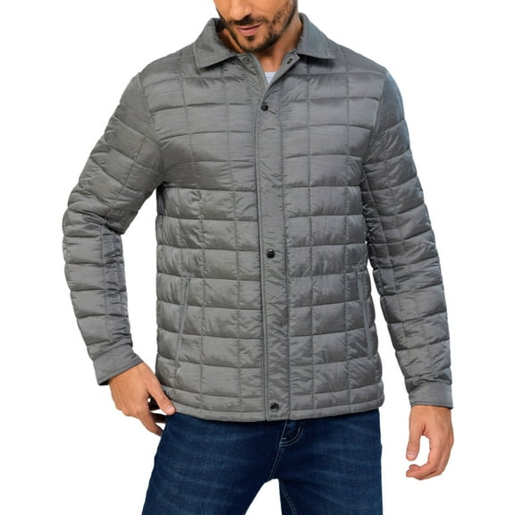 Little Donkey Andy Men's Lightweight Quilted Puffer Jacket Windproof Thermal Winter Coat with Recycled Insulation Grey XL