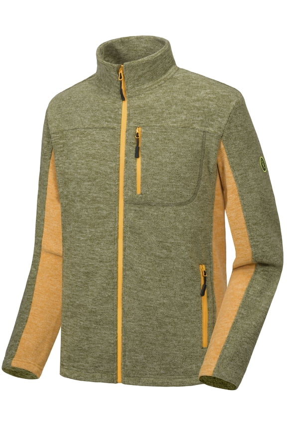 Men's Lightweight Recycled Polar Fleece Jacket Winter Warm Hiking Golf Running Travel Jacket Olive Heather S