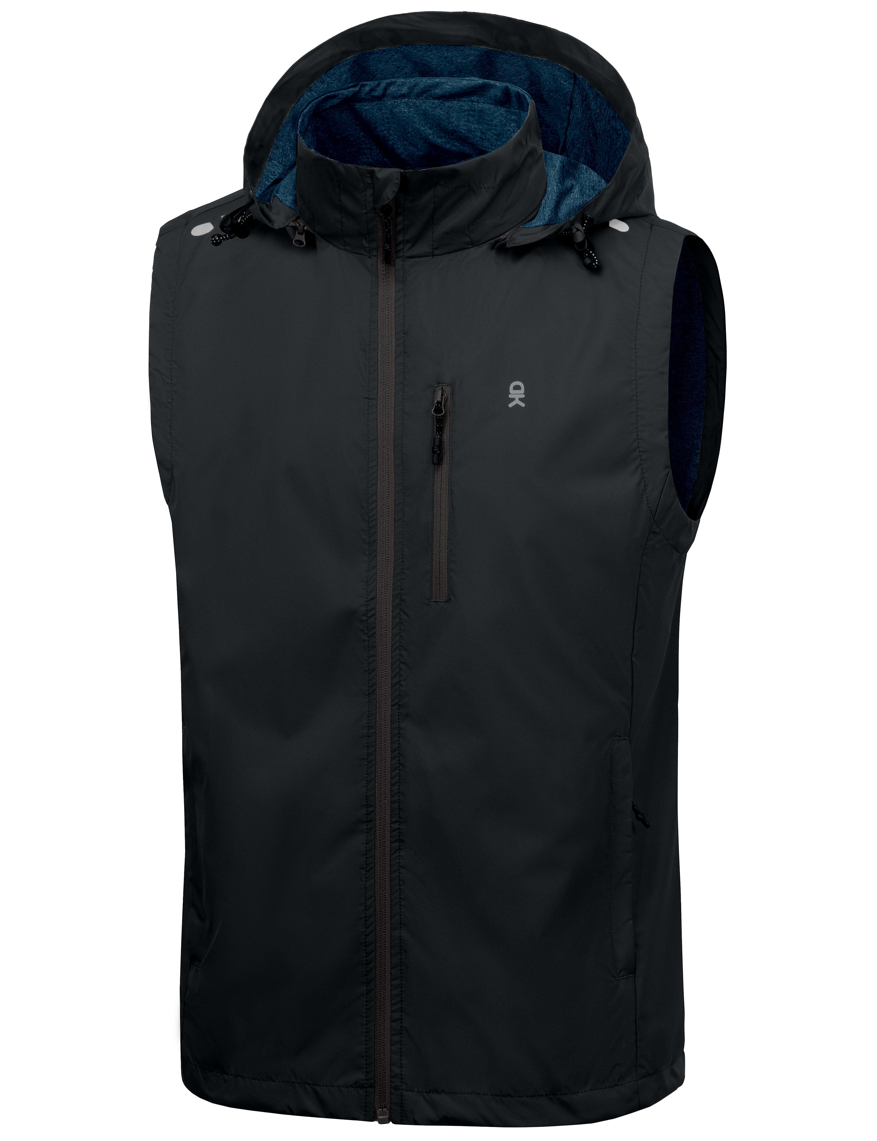 Little Donkey Andy Men's Lightweight Softshell Vest Detachable Hood Windproof Golf Sleeveless Jacket for Hiking Running Black 2XL