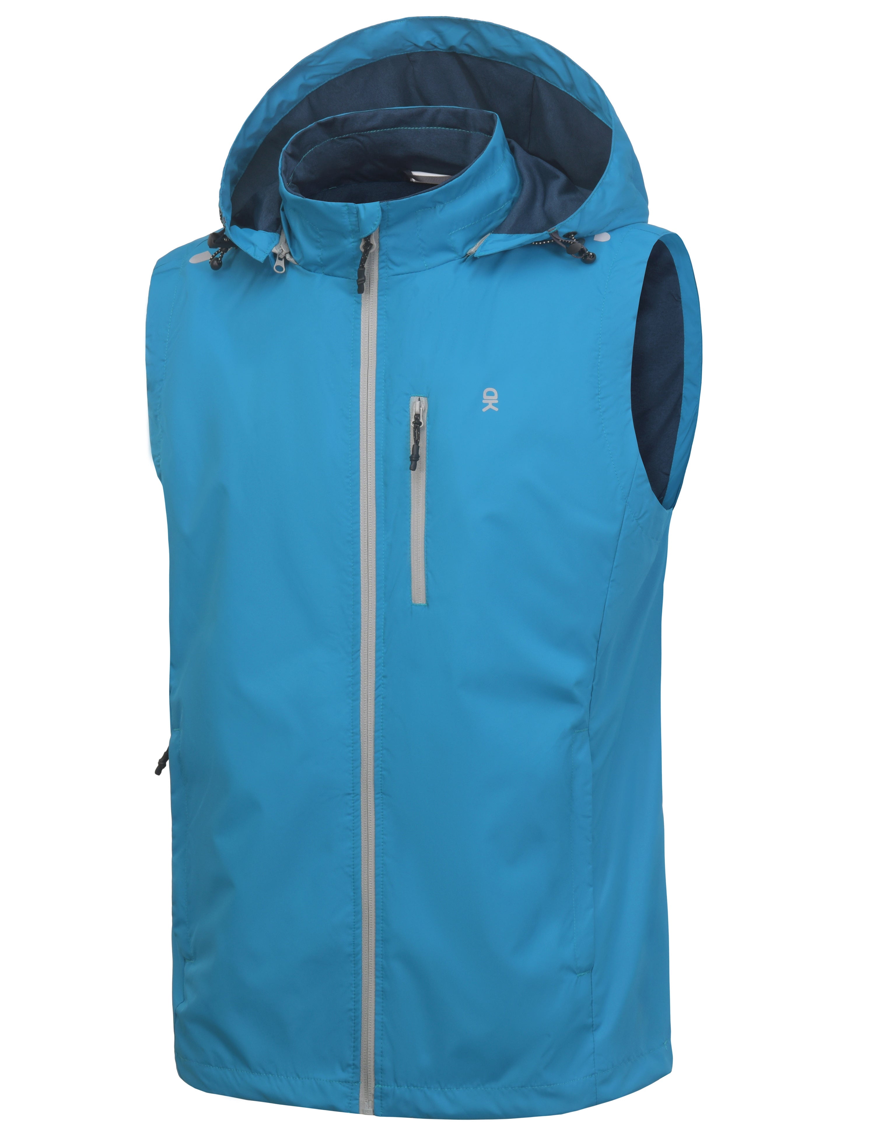 Little Donkey Andy Men's Lightweight Softshell Vest Detachable Hood Windproof Golf Sleeveless Jacket for Hiking Running Blue L