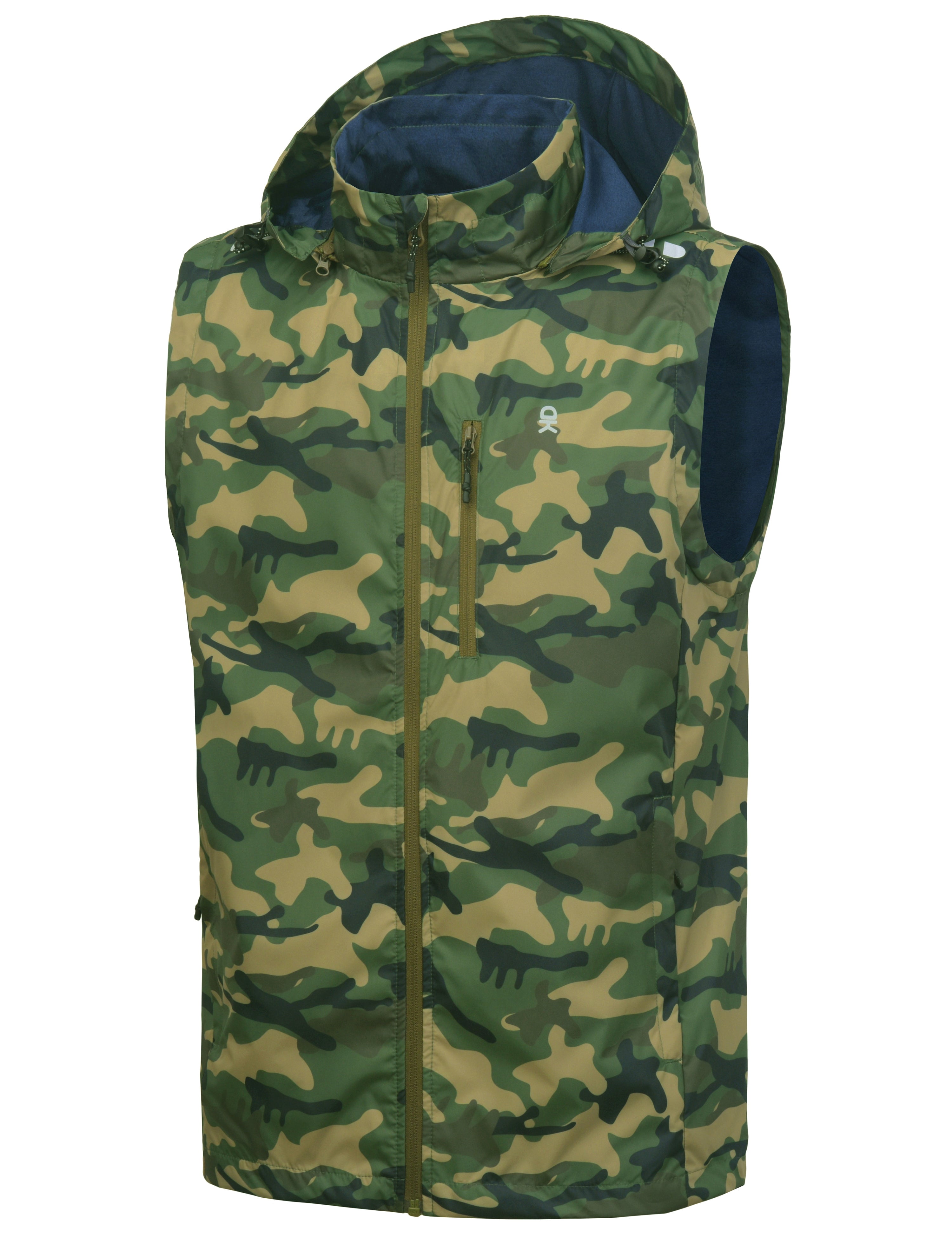 Little Donkey Andy Men's Lightweight Softshell Vest Detachable Hood Windproof Golf Sleeveless Jacket for Hiking Running Green Camouflage M