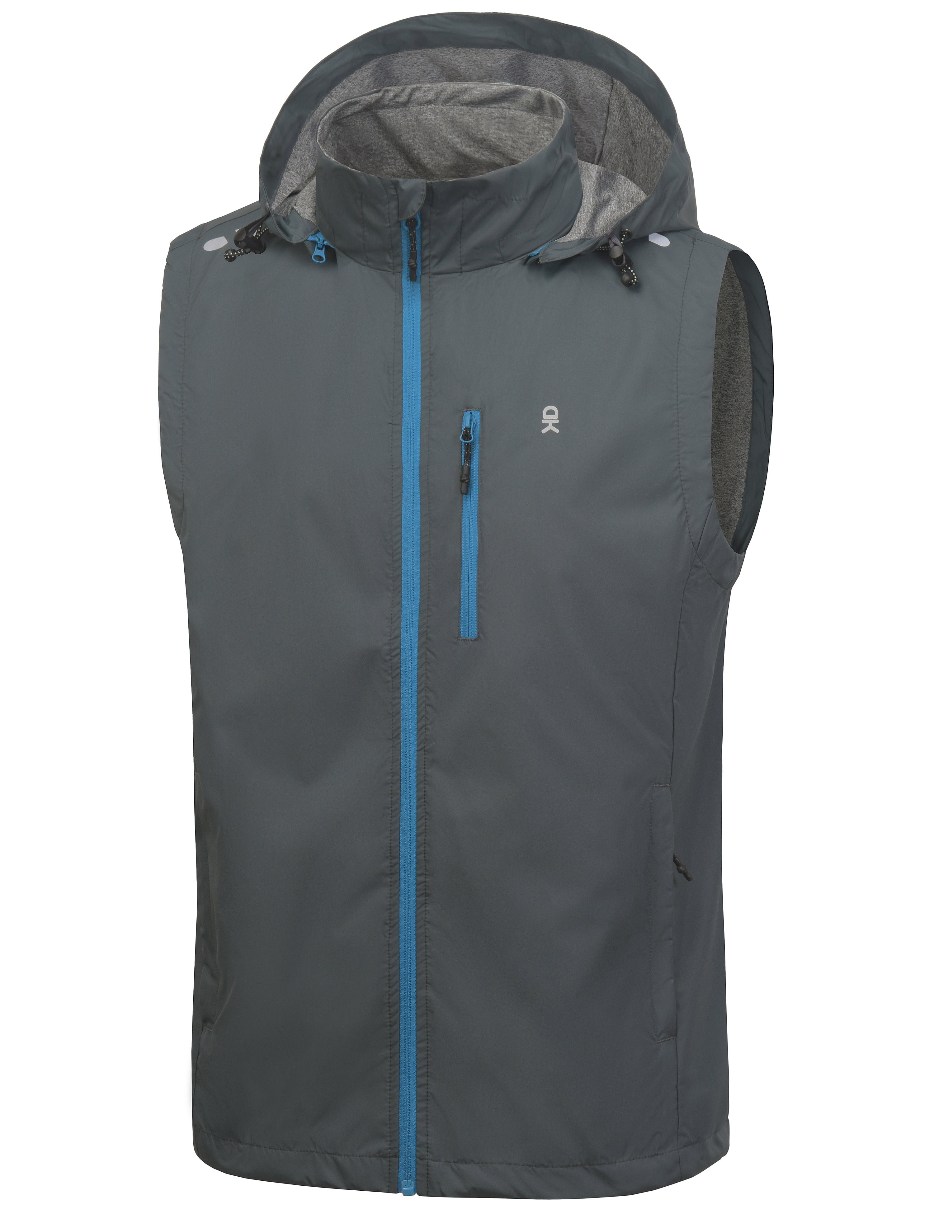 Little Donkey Andy Men's Lightweight Softshell Vest Detachable Hood Windproof Golf Sleeveless Jacket for Hiking Running Grey M